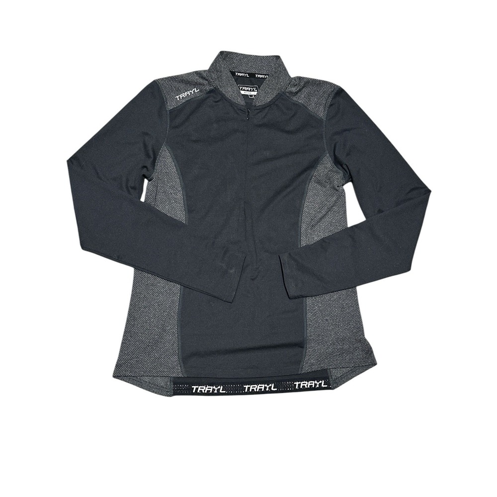 Trayl Cycling Black/Gray Long Sleeve Quarter Zip W/Back Zip Pocket Jersey Size M